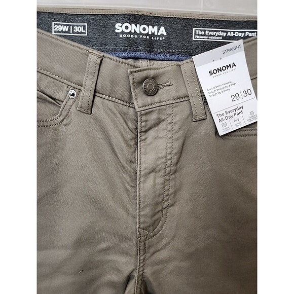 Sonoma Everyday All Day Pants Mens 29x30 Taupe Straight Fit Flexwear Waist NEW - Picture 3 of 10